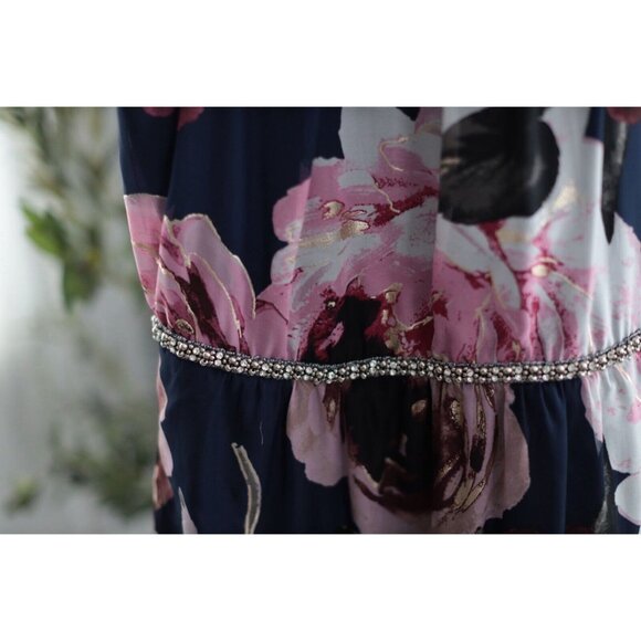 S.L. Fashions Navy and Pink Floral Maxi Dress - Picture 6 of 7